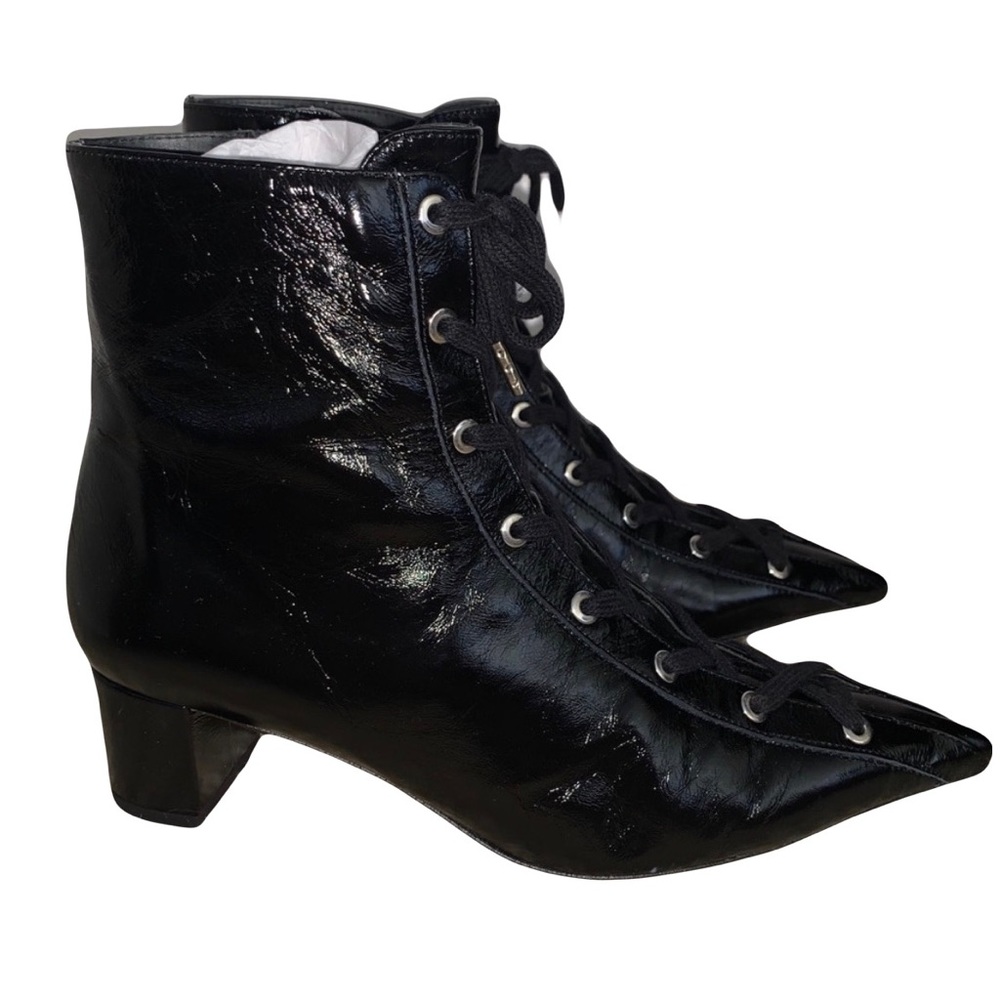 Zara Faux Leather Lace-up Ankle Boots Black 7.5 (38) Witchy Pointy Blogger Fave